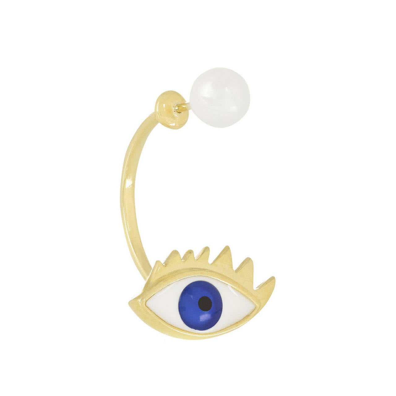 Delfina Delettrez 9K Gold, Pearl, and Enamel Single Evil Eye Earring For Sale