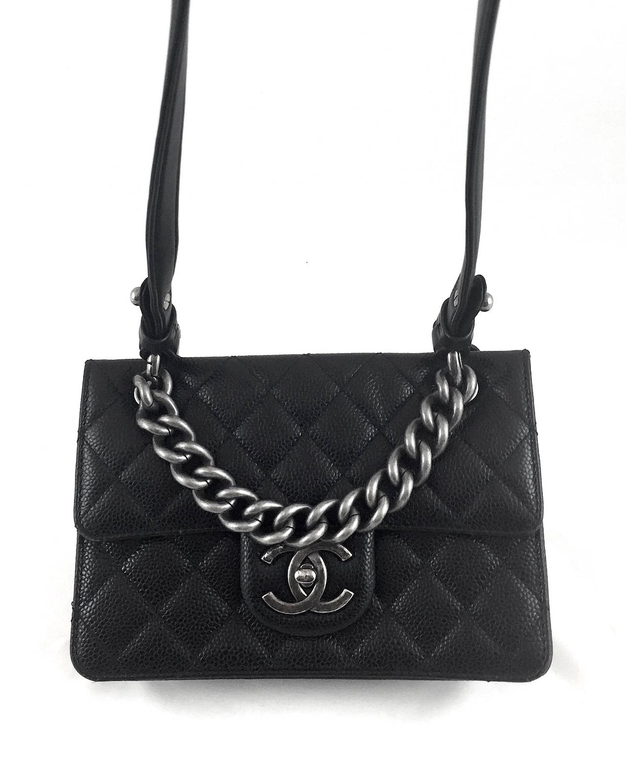 Chanel Black Caviar Retro Flap Shoulder Bag, 2014/15 Fall Winter Collection In Excellent Condition In Bethesda, MD