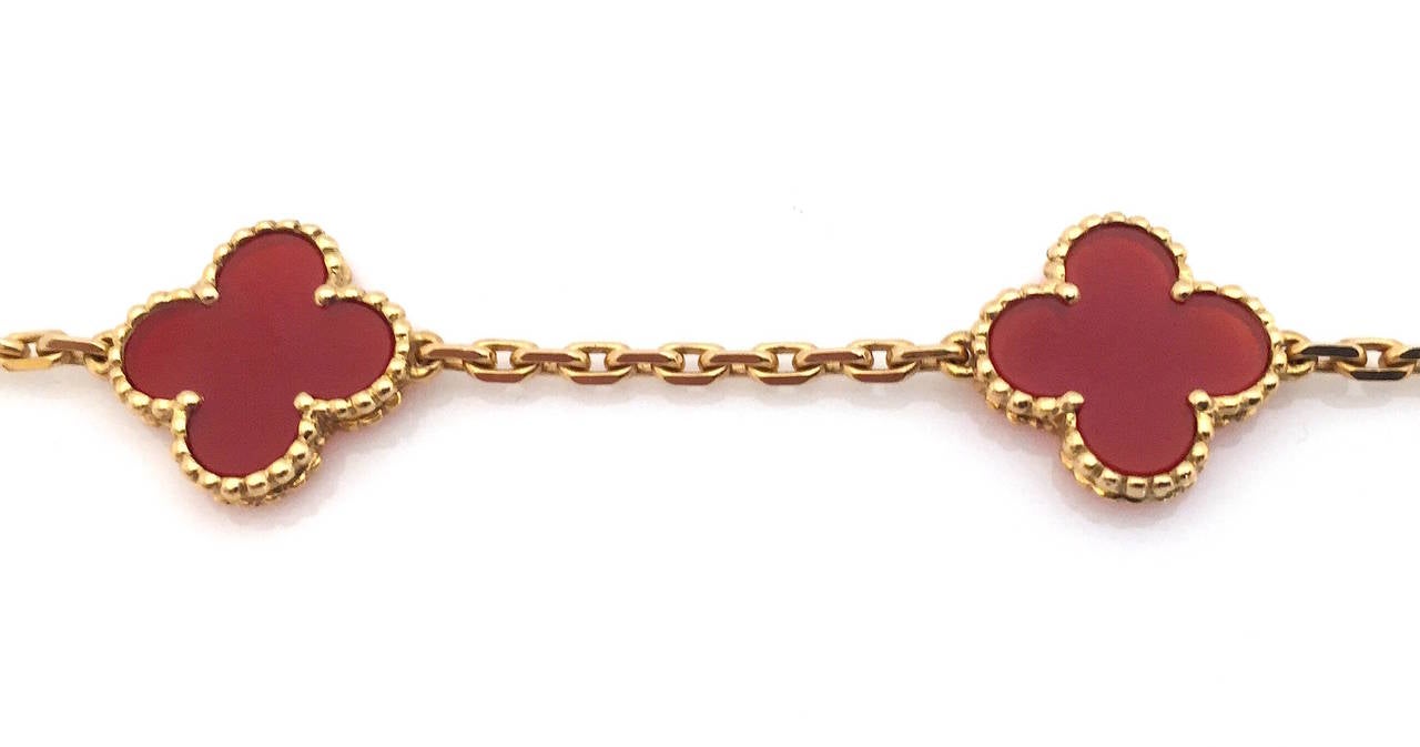Van Cleef & Arpels Carnelian Vintage Alhambra 10 Motif Necklace In Excellent Condition In Bethesda, MD