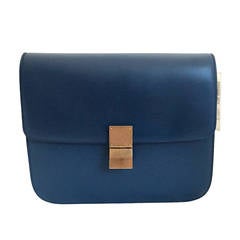 New Celine Large Navy Leather Box Bag With Tags