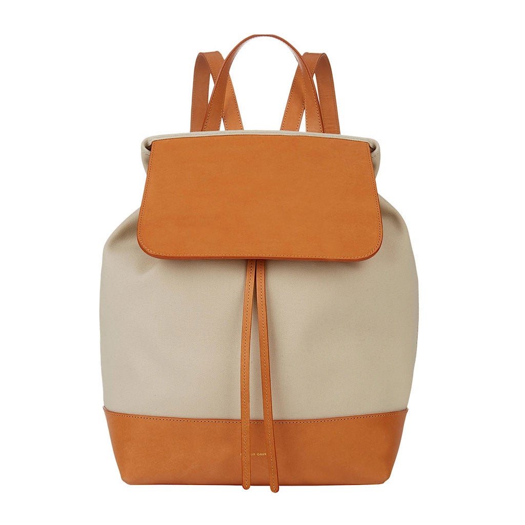 Mansur Gavriel NWT Tan Leather and Canvas Large Backpack For Sale