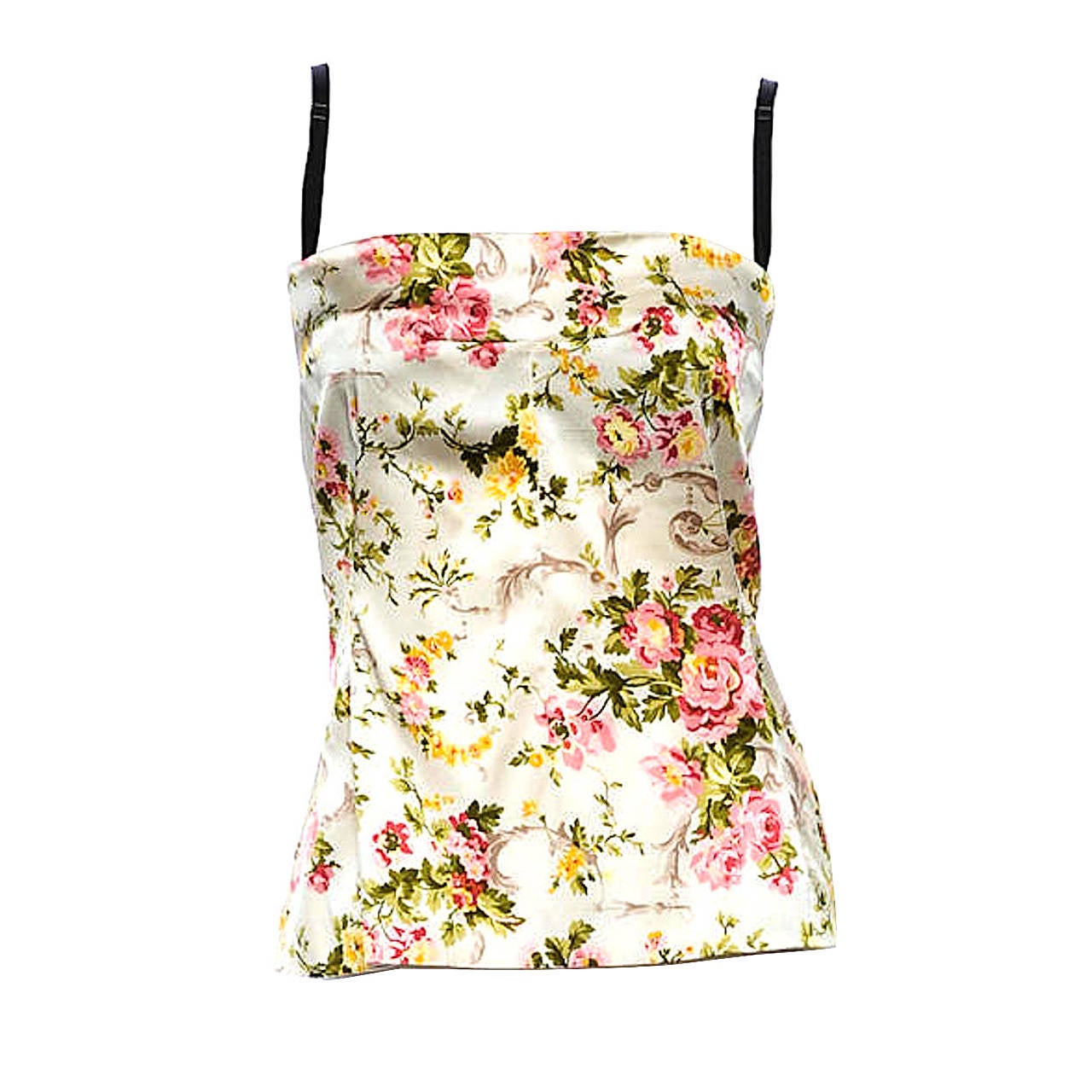 Dolce & Gabbana Ivory Silk Blend Floral Bustier Top, IT 42