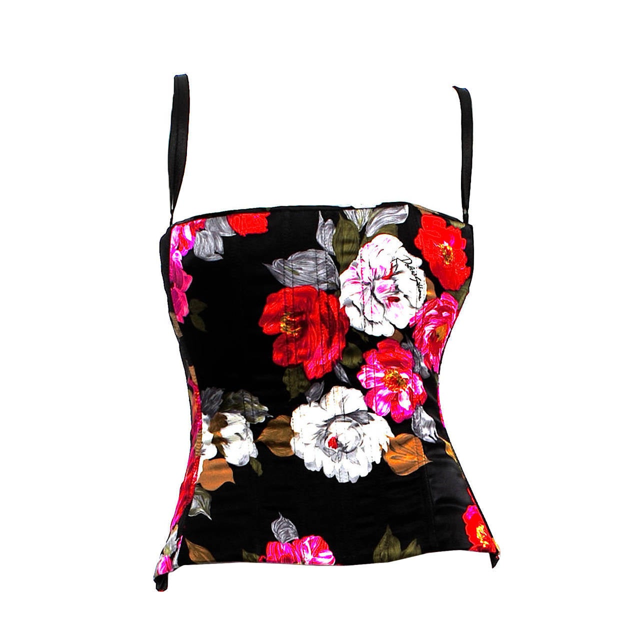 Dolce & Gabbana Black Silk Floral Buster Top, IT 46 For Sale