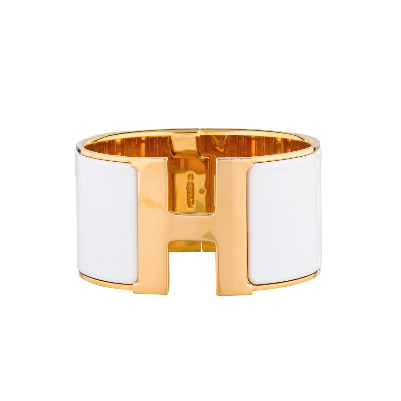 Hermes White Clic Clac H Extra Large Bracelet With Gold-Plated Hardware For Sale