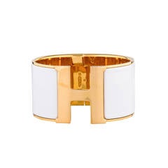 Hermes White Clic Clac H Extra Large Bracelet With Gold-Plated Hardware