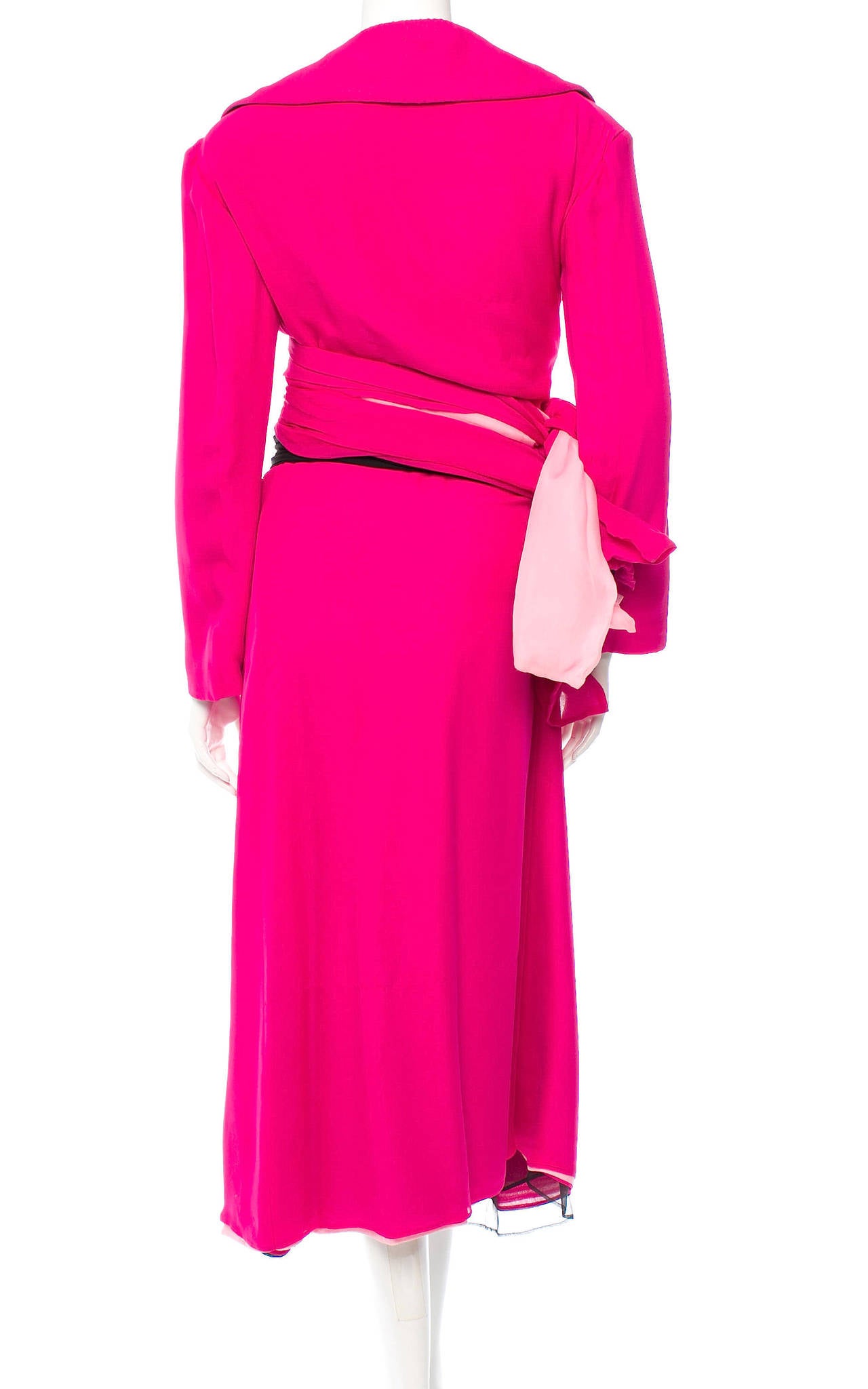 Women's Yohji Yamamoto Fuchsia Silk Coat Dress with waist sash For Sale