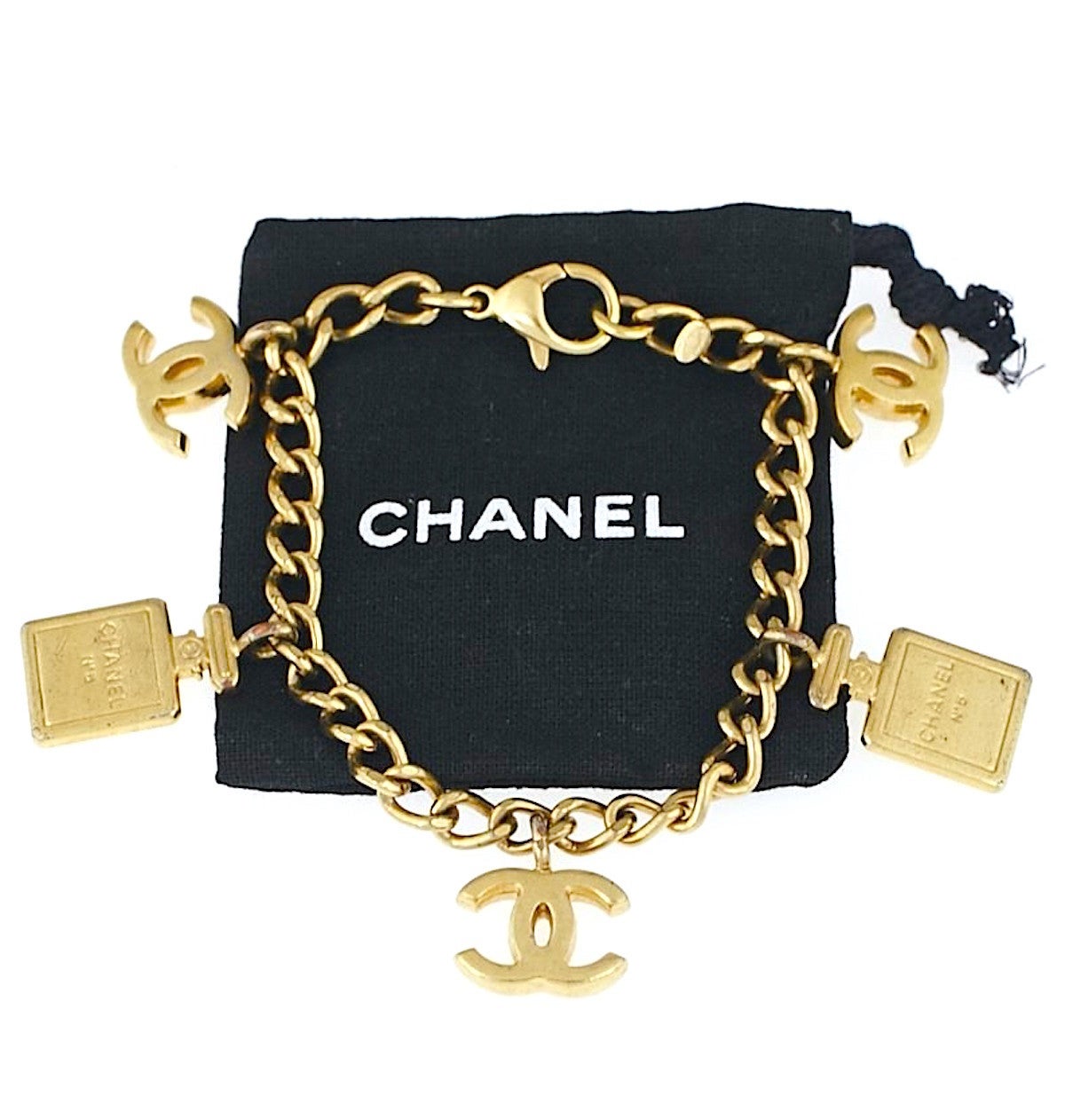 Chanel Gold Metal CC and Chanel No.5 Perfume Charm Bracelet