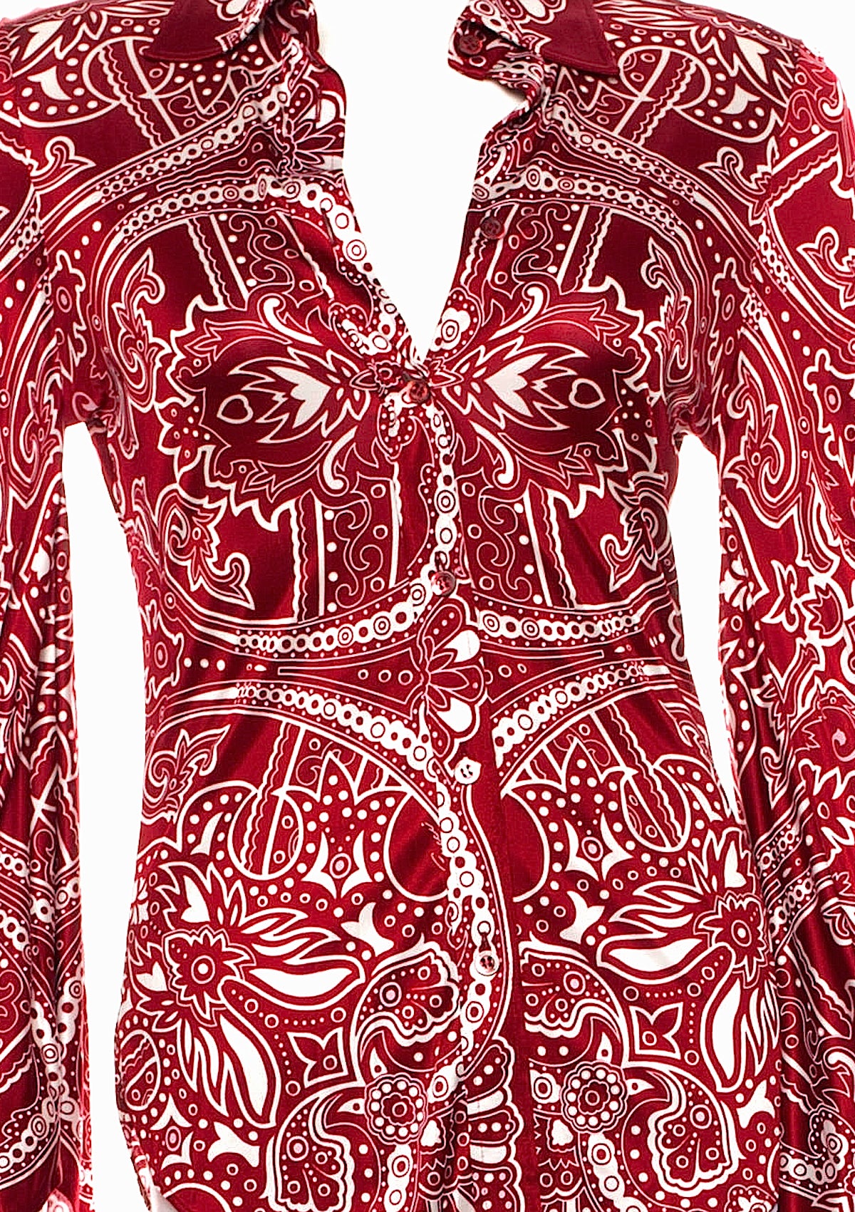Women's Gucci Vintage Red Print Blouse, IT 40 For Sale