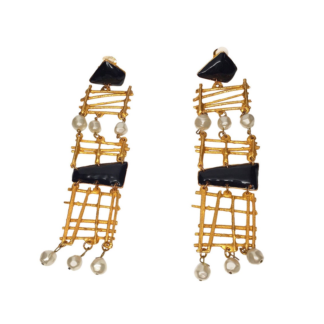 Christian Lacroix Enamel, Faux Pearl, and Gold-Tone Clip On Earrings For Sale