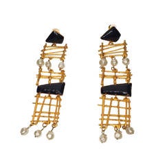Christian Lacroix Enamel, Faux Pearl, and Gold-Tone Clip On Earrings