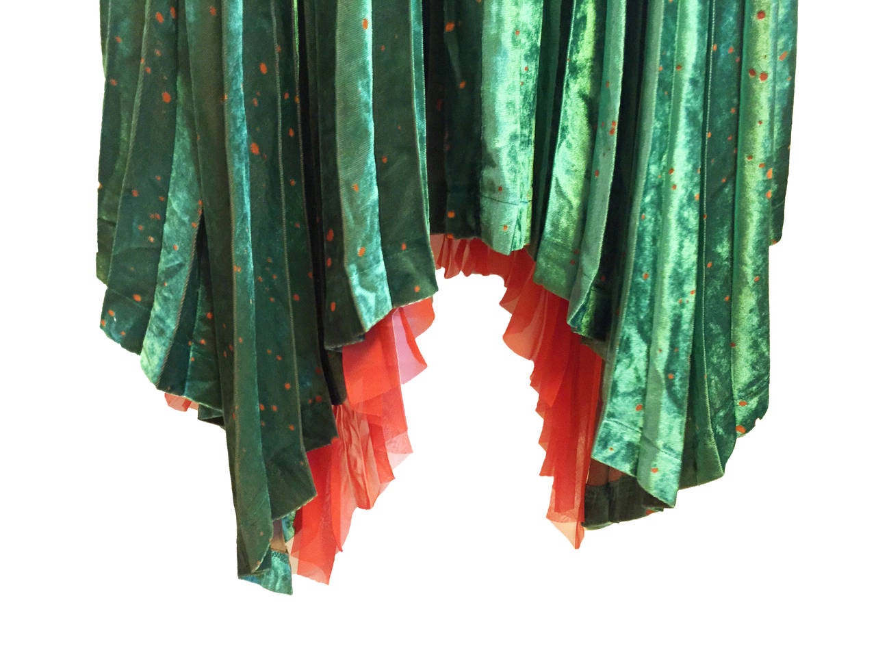 Issey Miyake Vintage Green and Orange Pleated Skirt In Excellent Condition For Sale In Bethesda, MD