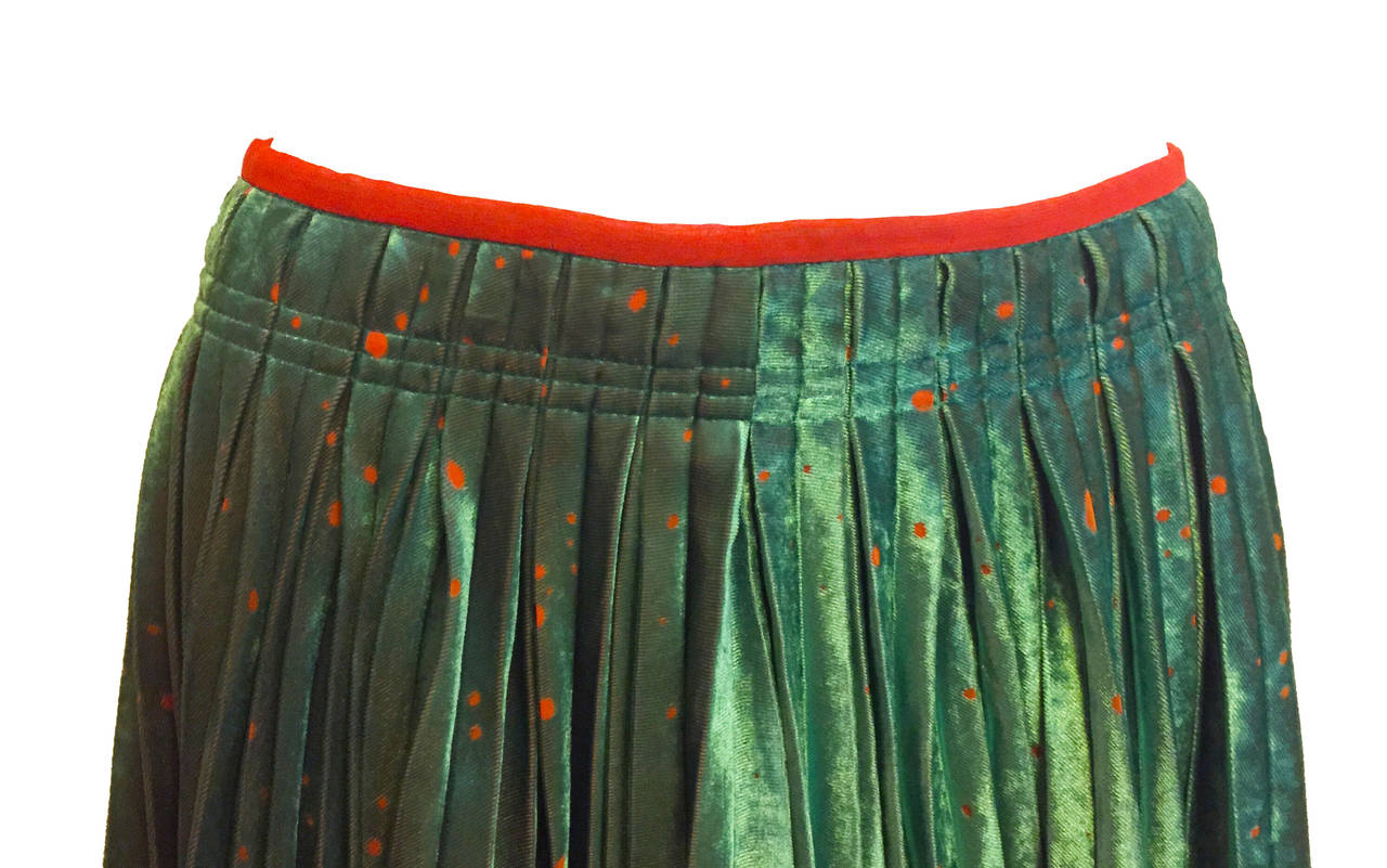 Women's Issey Miyake Vintage Green and Orange Pleated Skirt For Sale