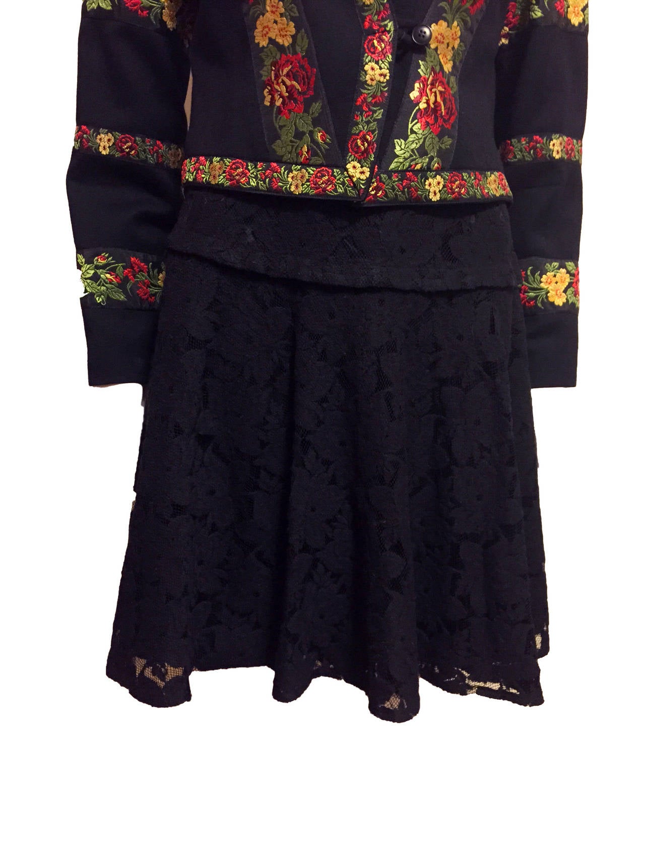 Rare Kenzo Folkloric Inspired Jacket and Lace Skirt In Excellent Condition For Sale In Bethesda, MD