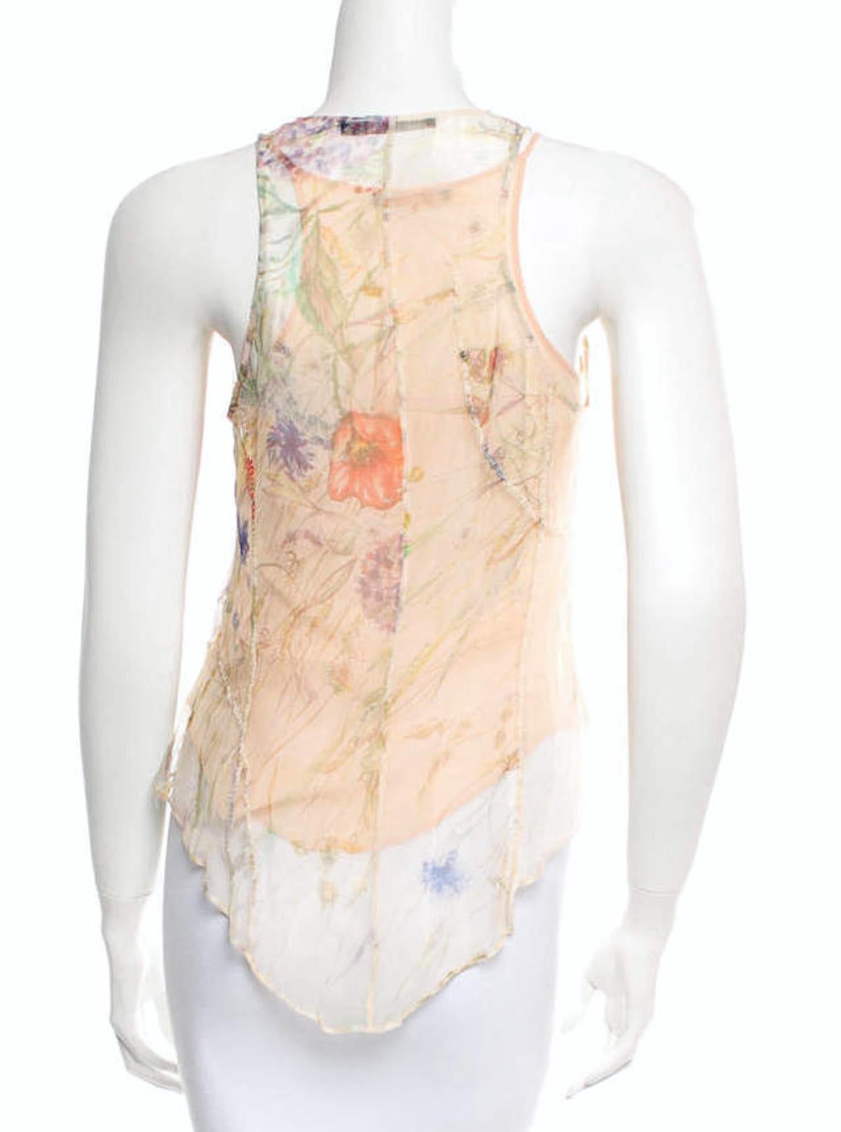 Alexander McQueen Semi-Sheer Silk Floral Blouse In Good Condition For Sale In Bethesda, MD