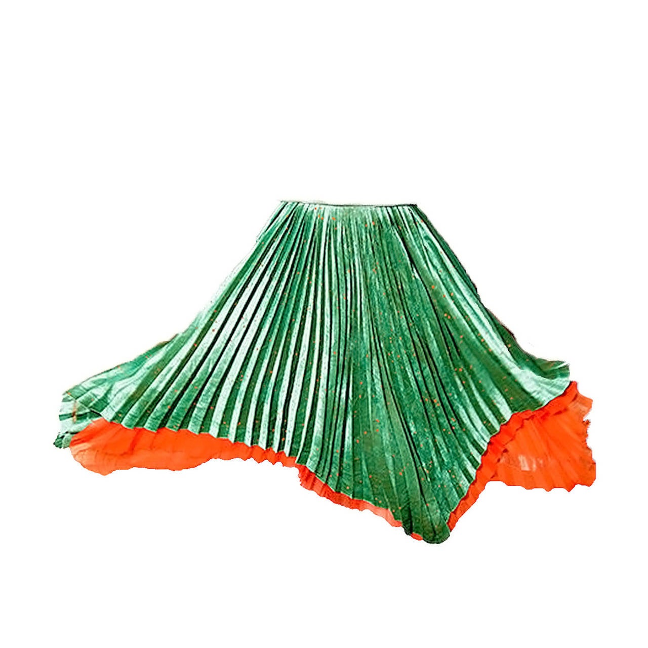 Issey Miyake Vintage Green and Orange Pleated Skirt For Sale