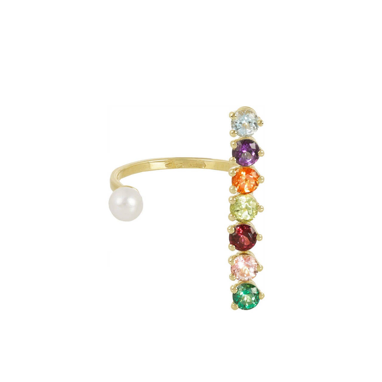 Delfina Delettrez 9K Gold Vein Multicolor Stone & 4MM Pearl Ring, Size 7 For Sale