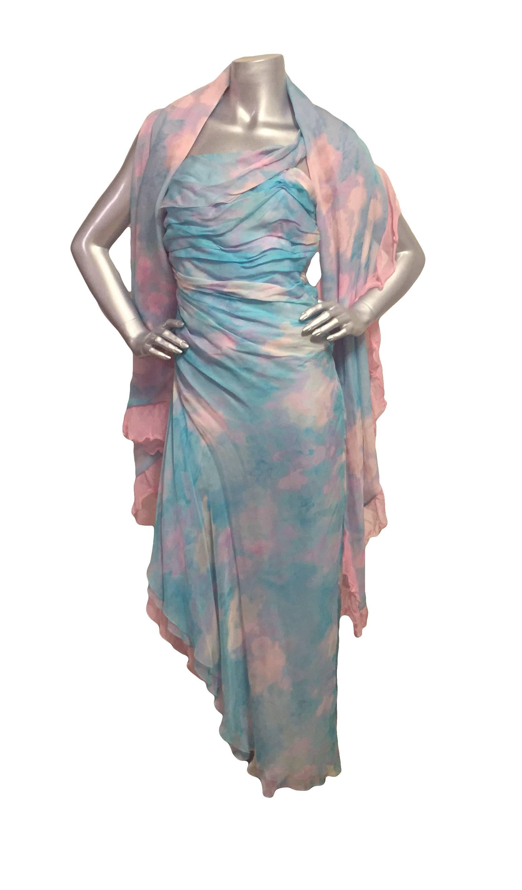 Women's Ephemeral Emanuel Ungaro Silk Chiffon Gown With Shawl For Sale