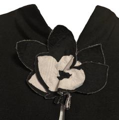 Pauline Trigere Black Mini Dress With Flower Applique