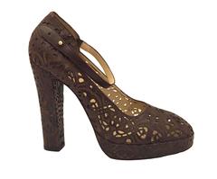 Biba Brown Leather Pumps with Intricate Cut-Outs, IT 39 Circa 1970