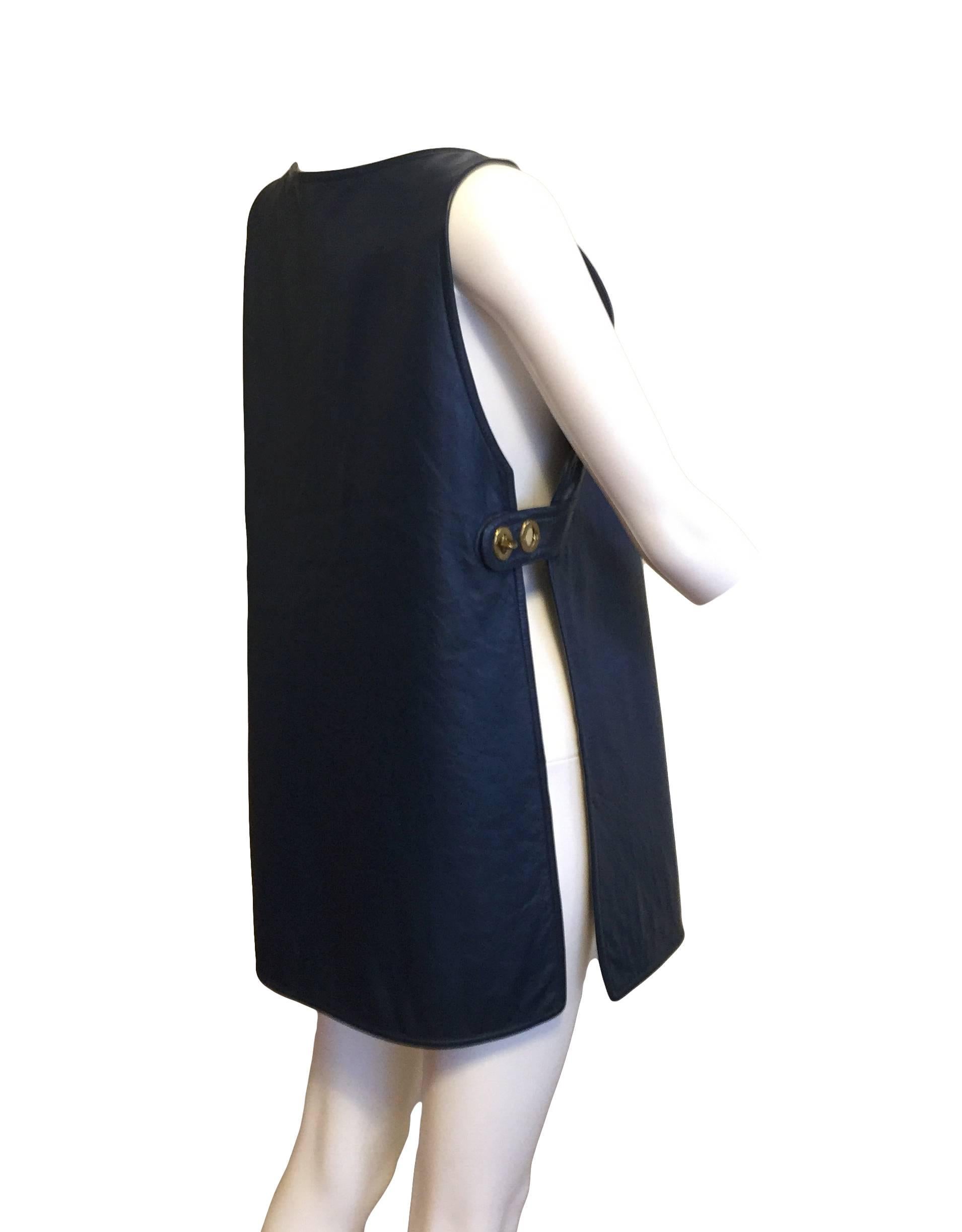 Women's Important Bonnie Cashin for Sills Mod Navy Leather Tunic 1960s For Sale