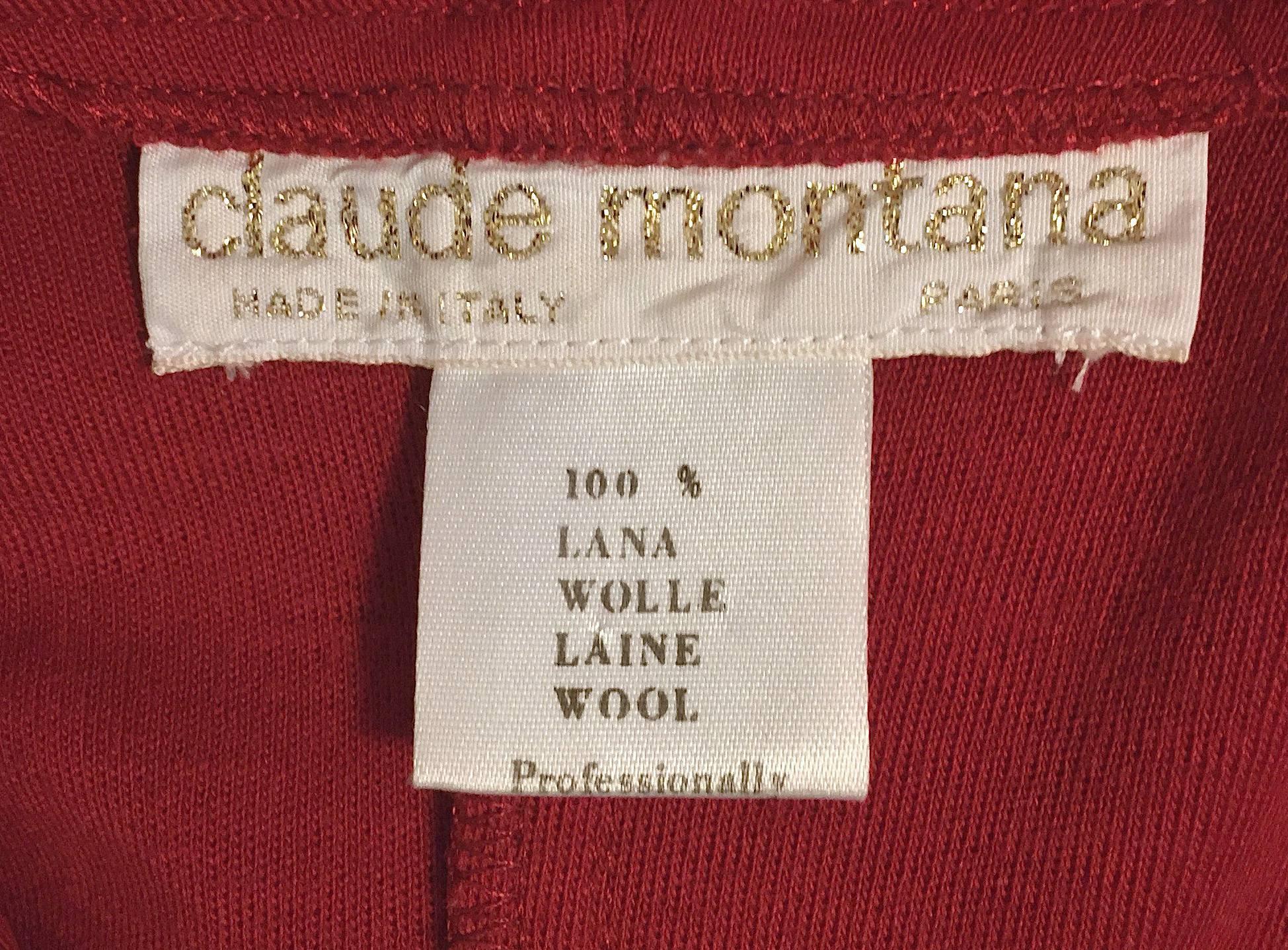 Claude Montana Red Wool Dress, 1980s For Sale 3