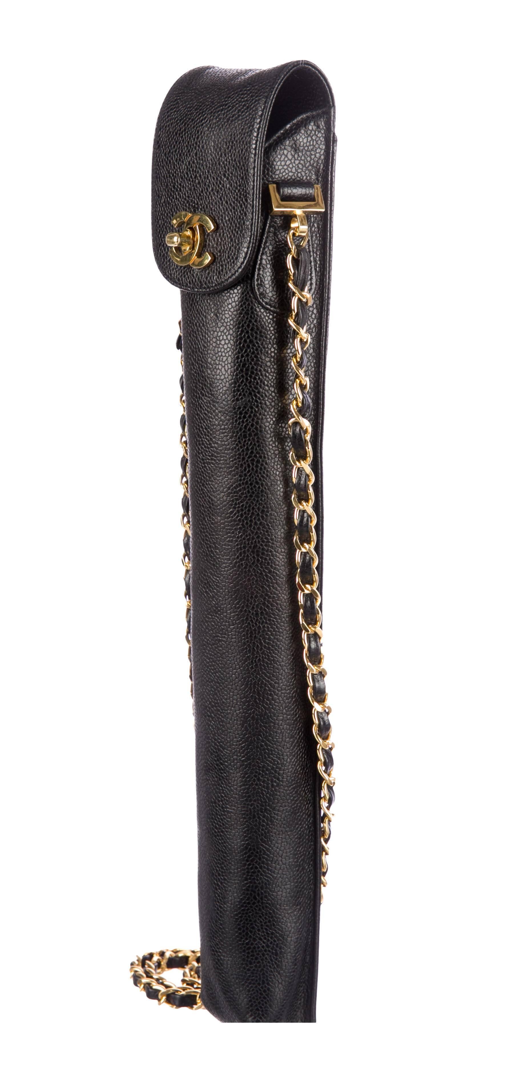 Chanel Black Caviar Leather Umbrella Case, 1995 In Good Condition For Sale In Bethesda, MD