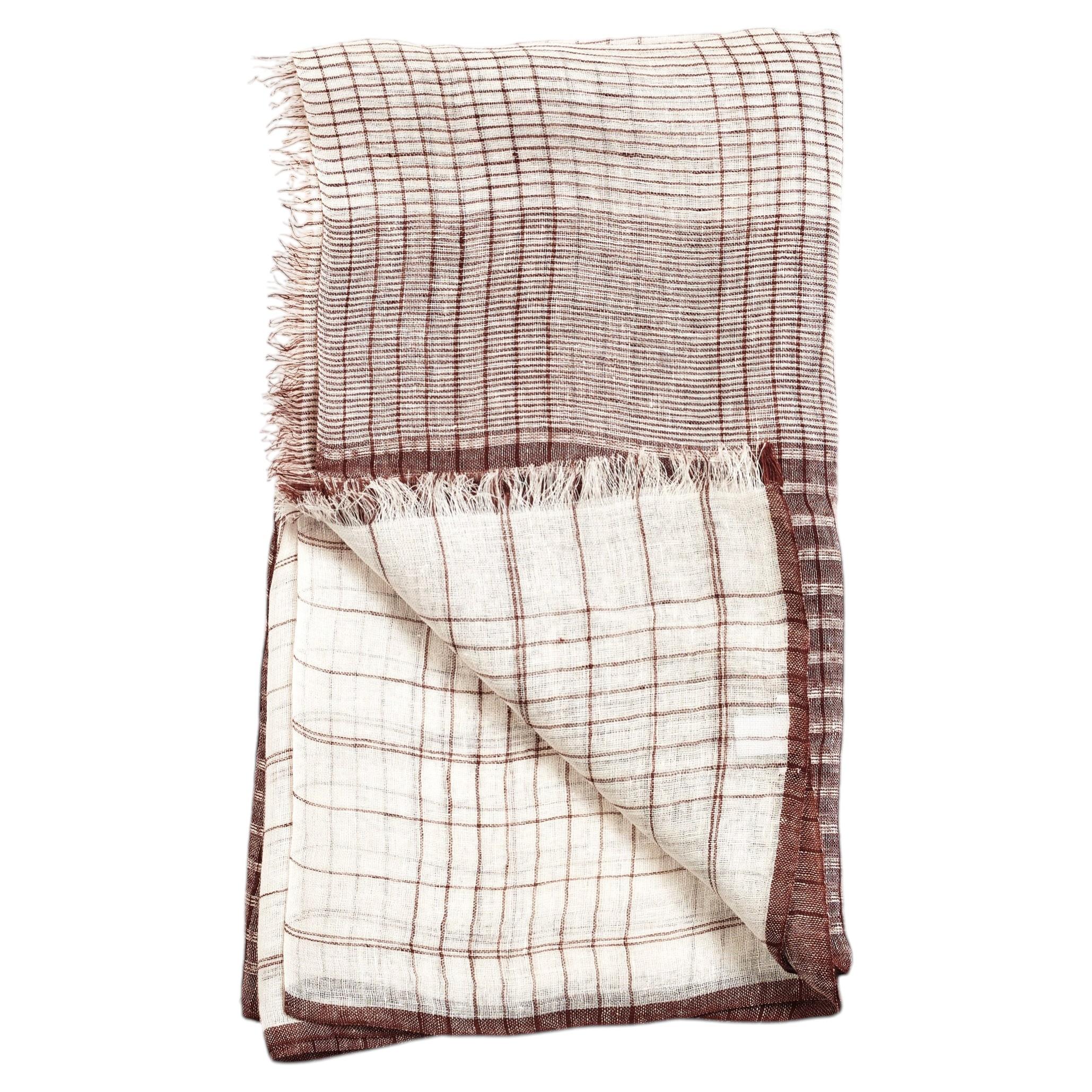 Sciarpa artigianale Auro White Maroon in morbido lino intrecciato a mano