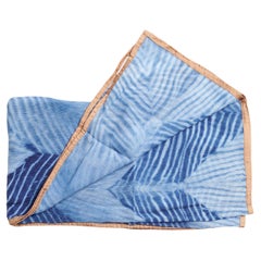 Samu Modern Artisanal Indigo White Square Silk Chiffon Scarf With Gold Silk Hem