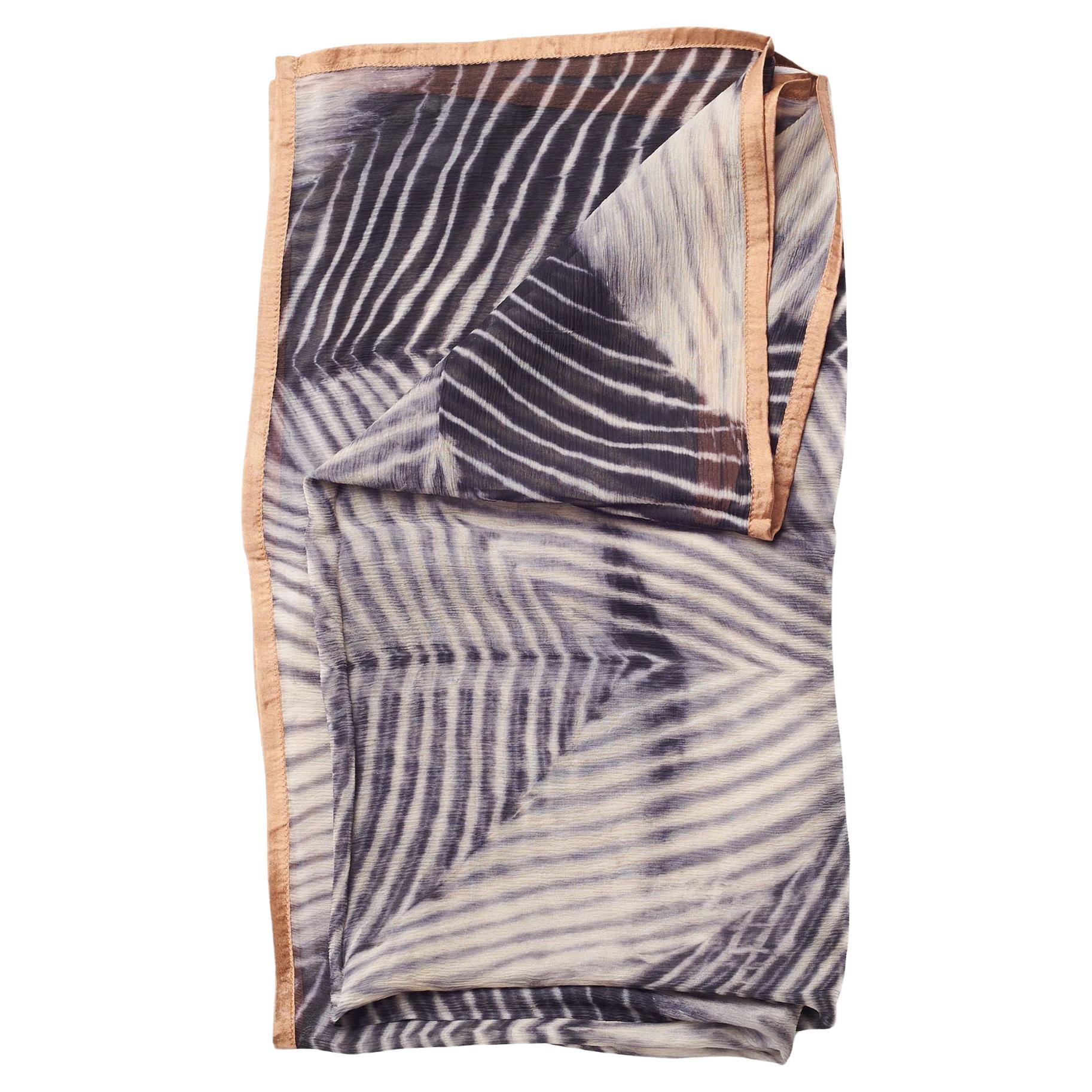 Samu Modern Artisanal Black White Square Silk Chiffon Scarf With Gold Silk Hem For Sale