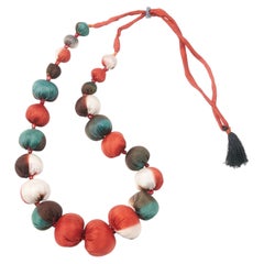 Handcrafted Modern Artisan Silk Beaded Necklace by Variously in Red & Gold