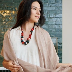 Handcrafted Modern Artisan Silk Beaded Necklace by Variously in Red & Gold