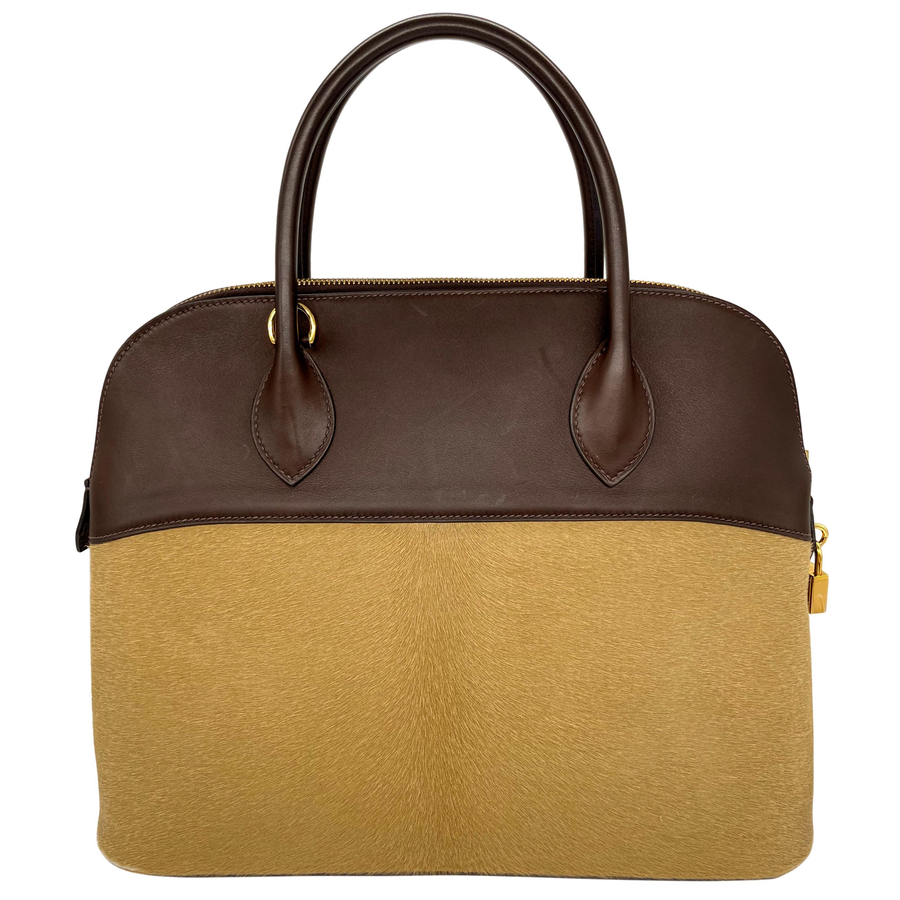 Hermès Limited Edition Ébene Evercalf & Troika Ponyhair Bolide Bag 35cm, 2007. In Good Condition In Banner Elk, NC