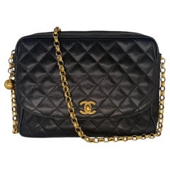 Chanel Black Caviar Leather Camera Flap Shoulder Bag with Bijoux Chain, 1991.