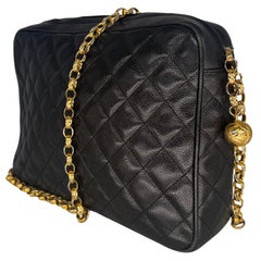 Chanel Black Caviar Leather Camera Flap Shoulder Bag with Bijoux Chain, 1991.