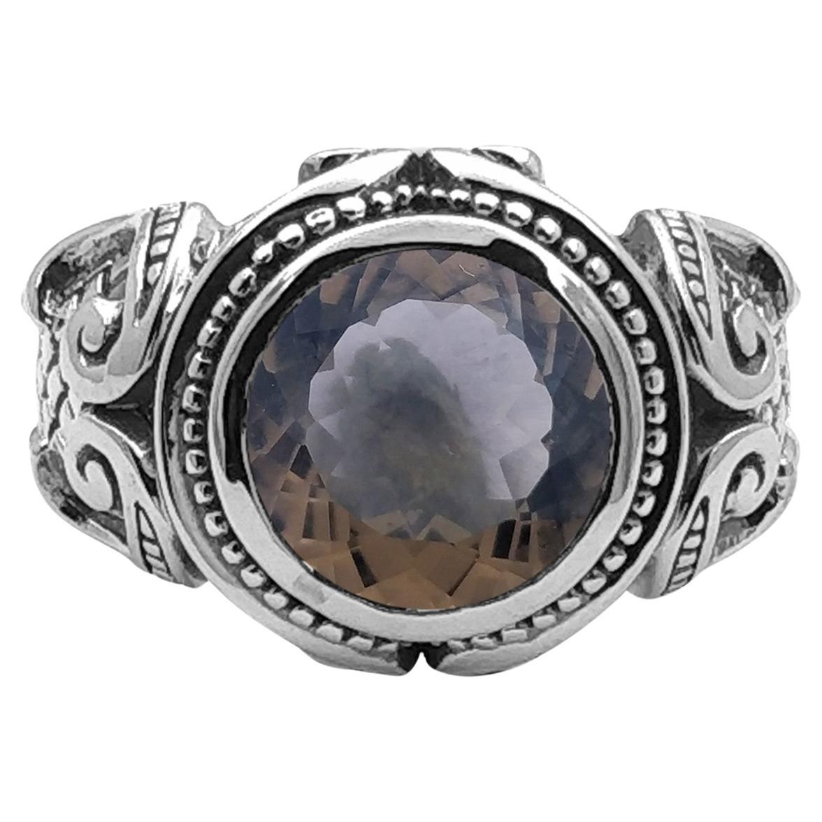 Round Smoky Quartz Gemstone Ring 