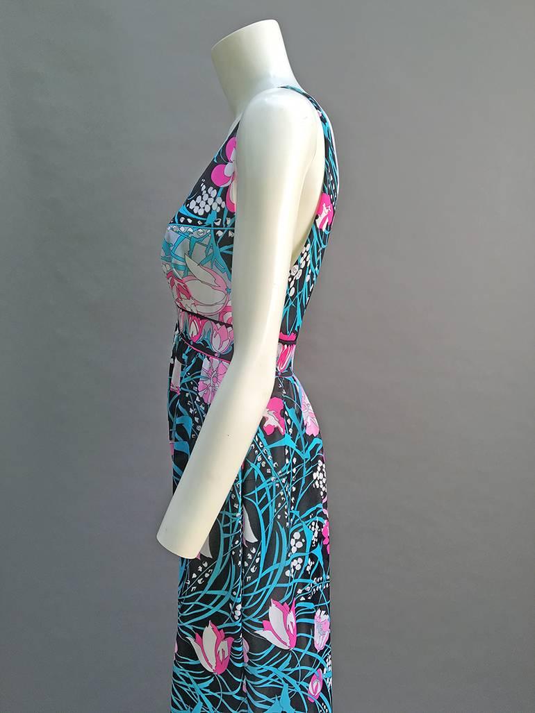 70s Emilio Pucci Noir Floral Slip  In New Condition For Sale In Miami Beach, FL