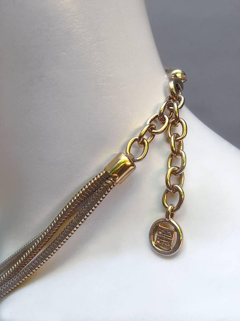 80s Givenchy Vintage Triple Chain & Pendant Modernist Necklace For Sale 1