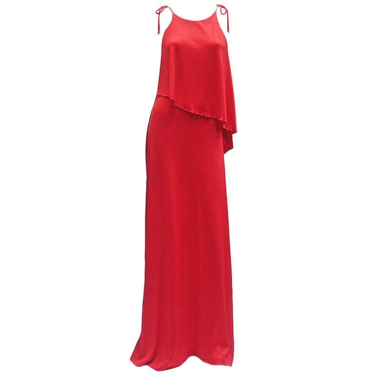 70s Jersey Red Maxi Dress For Sale