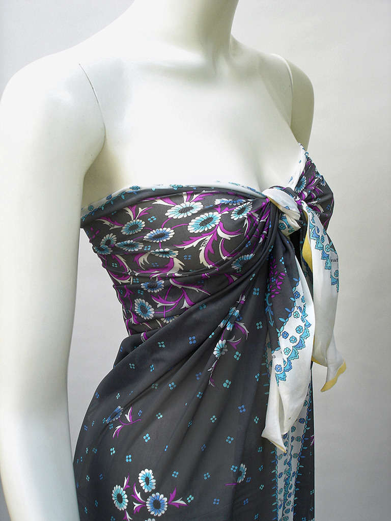 1960s Emilio Pucci Fabric Panel Noir Floralette For Sale 2