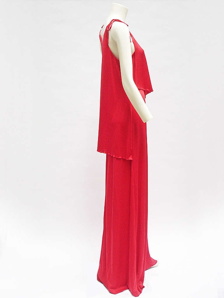 70s Jersey Red Maxi Dress For Sale 1