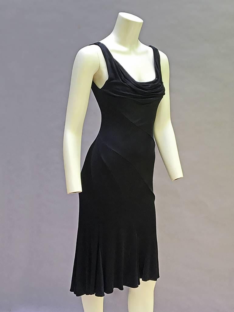 90s Gianni Versace  Vintage Black Silk Jersey Dress For Sale 1