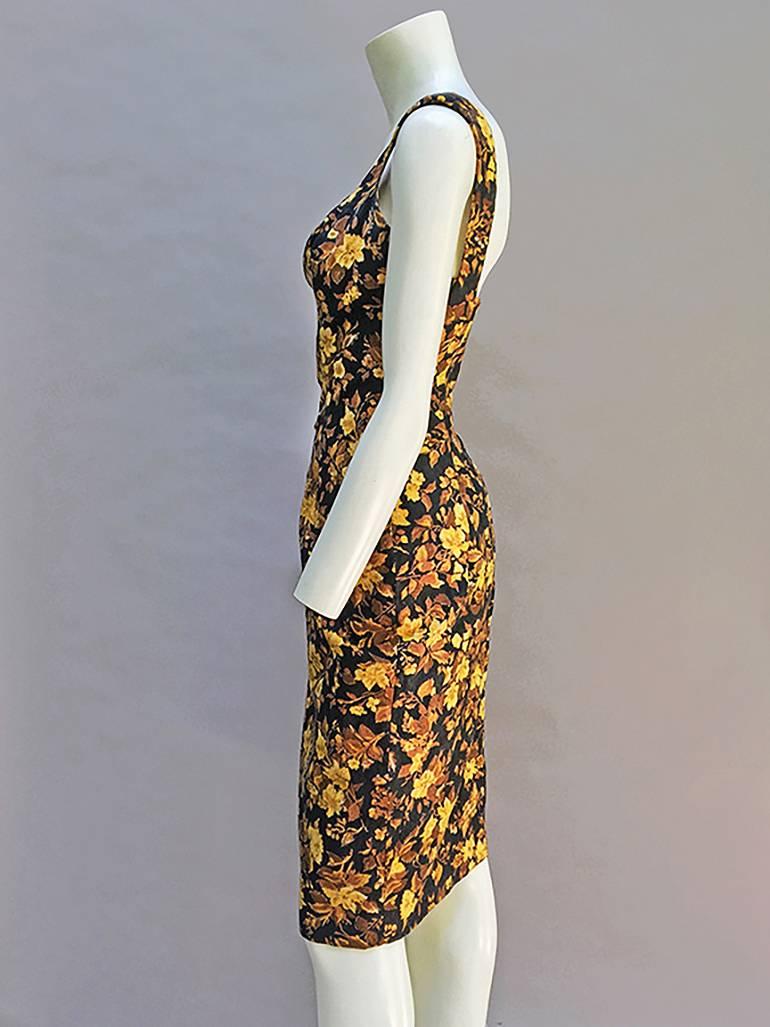 Black 50s Estevez Floral  Damask Dress For Sale
