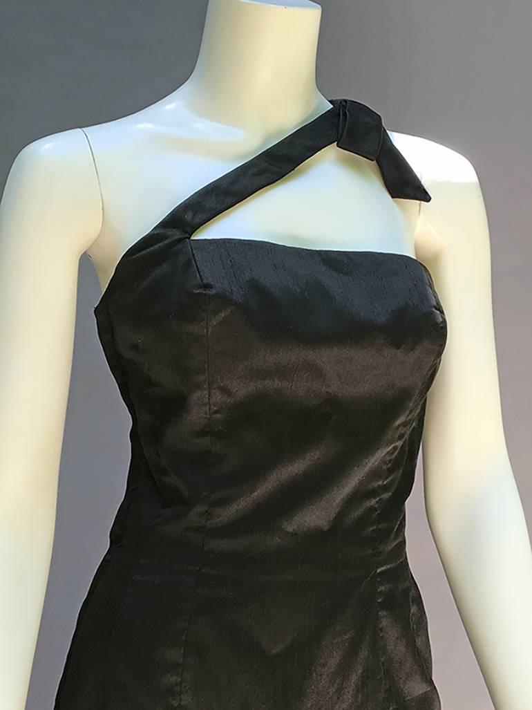 60S Estevz Vintage Noir Silk Dress In Excellent Condition For Sale In Miami Beach, FL
