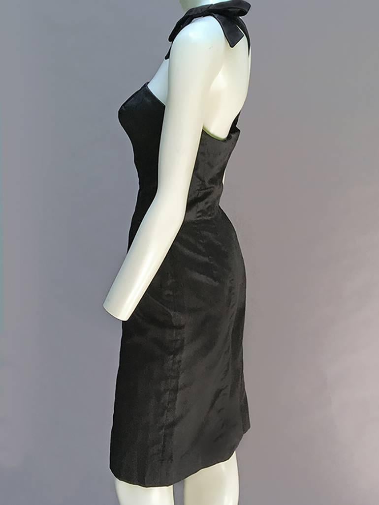 60S Estevz Vintage Noir Silk Dress For Sale 2