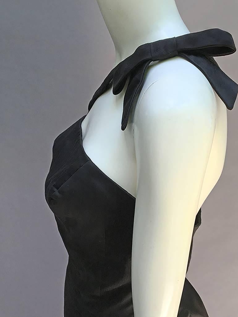 60S Estevz Vintage Noir Silk Dress For Sale 1