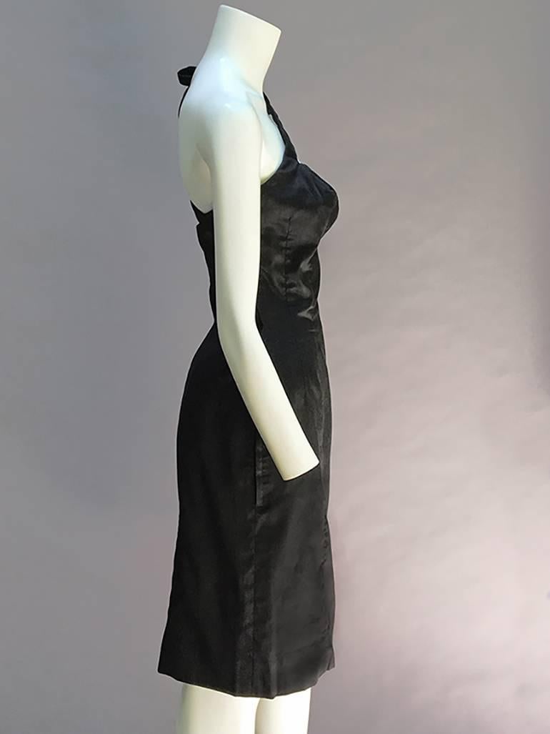 60S Estevz Vintage Noir Silk Dress For Sale 3