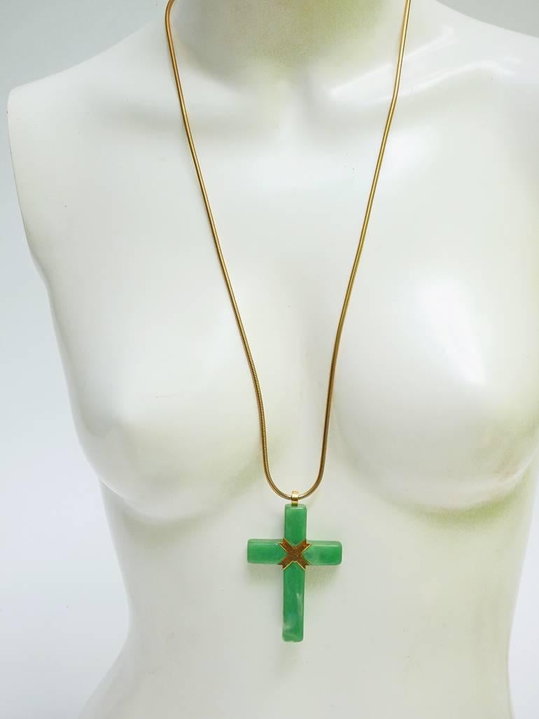 Women's 1975  Givenchy Jade Green Cross Necklace