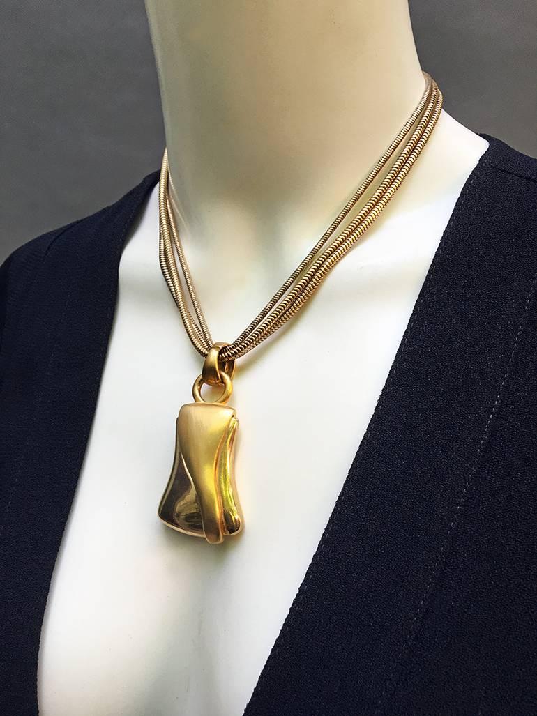 80s Givenchy Vintage Triple Chain & Pendant Modernist Necklace For Sale 4