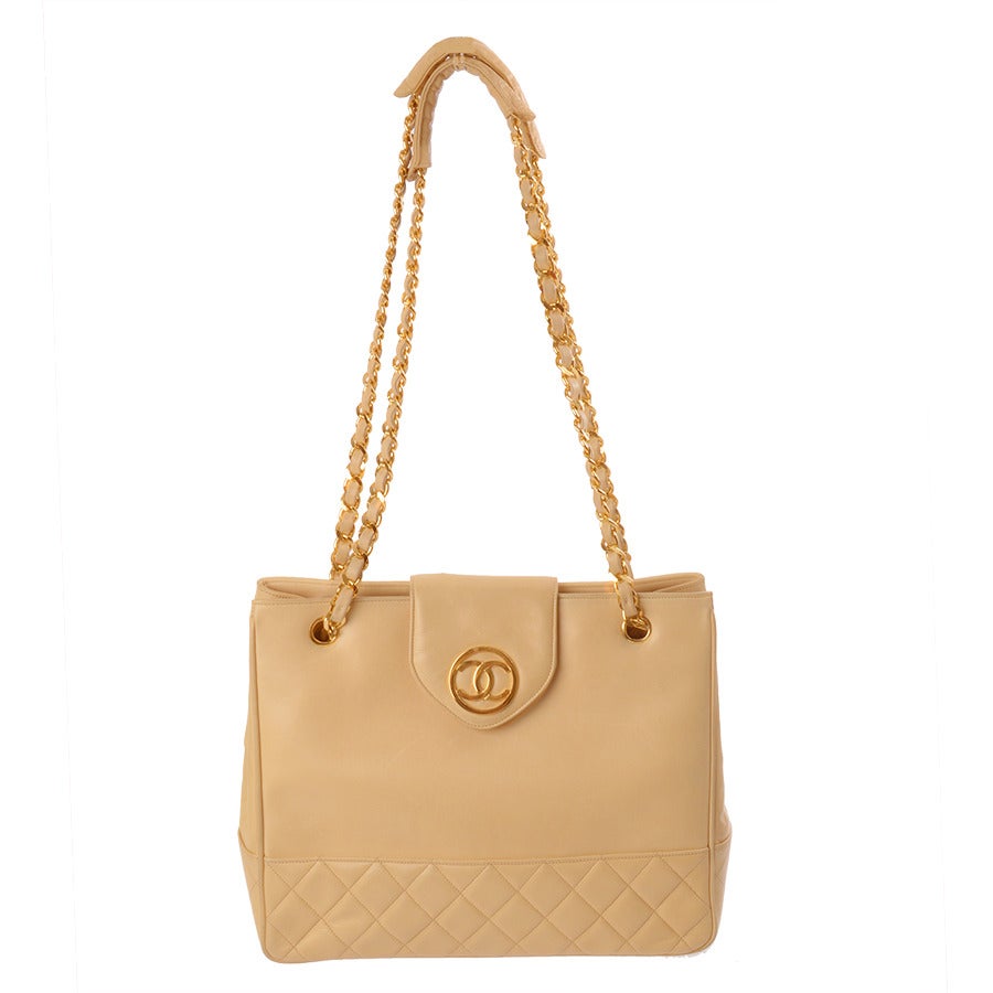Chanel Beige Calfskin Leather Shopping Tote In Good Condition For Sale In Toronto, Ontario