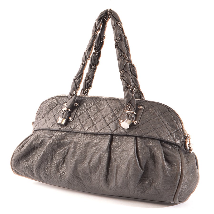 Chanel Black Quilted Lambskin Leather Lady Braid Bowler Bag